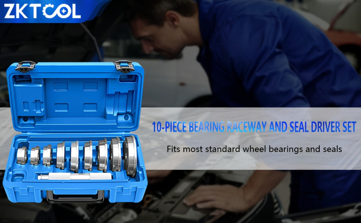 Bearing Press Kit 10-Piece – Bearing Race & Seal Bushing Driver Installation Set with 9 Double-Sided Adapters for Automotive Bearing