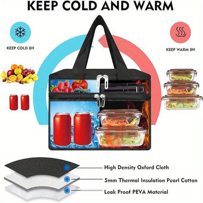 Double-Deck Lunch Tote with Front Pocket and Shoulder Strap in Gray, Blue, Black or Pink Options