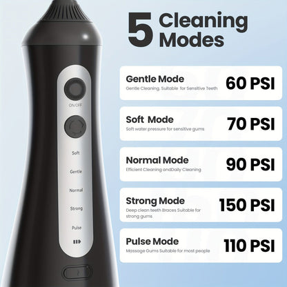 350 ml Cordless Water Flosser Kit with Six Jet Tips, Five Mode Labels, USB Cable and Manual