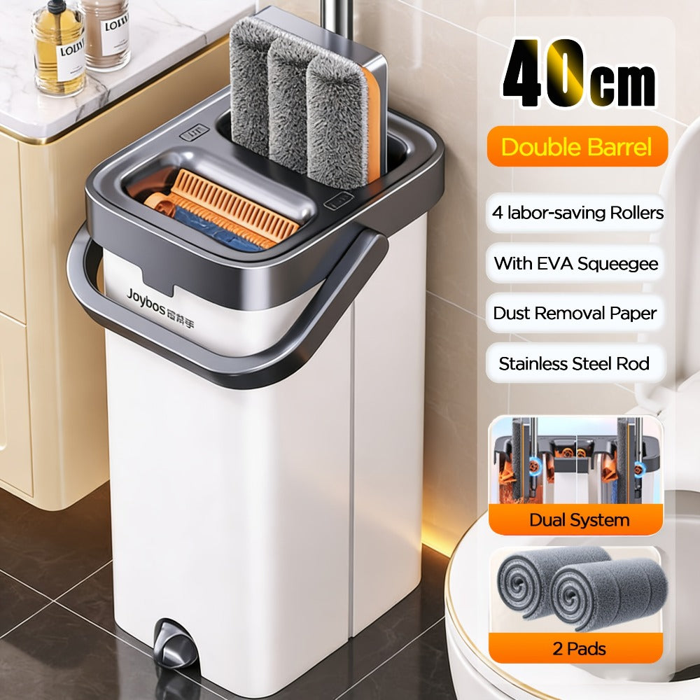 Flat Floor Mop and Bucket Set with Self-Cleaning System – Manual Squeeze Mop for Home, Office, Living Room, Bathroom & Kitchen – ABS