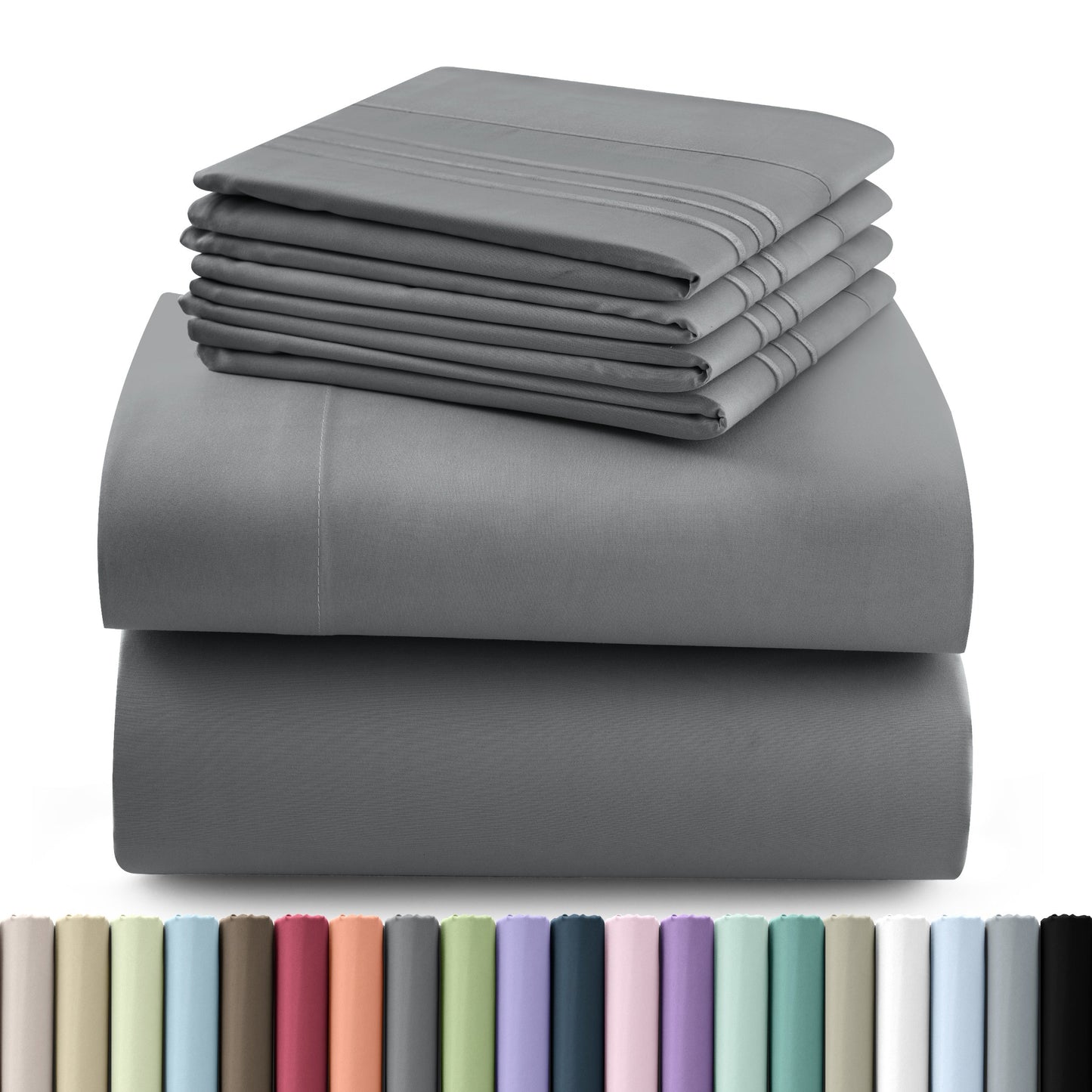 Fitted Sheet Set 6-Piece Brushed Polyester Deep Pocket Bed Sheets 20 Colors Hotel Luxury Bedding with Embroidered Pillowcases