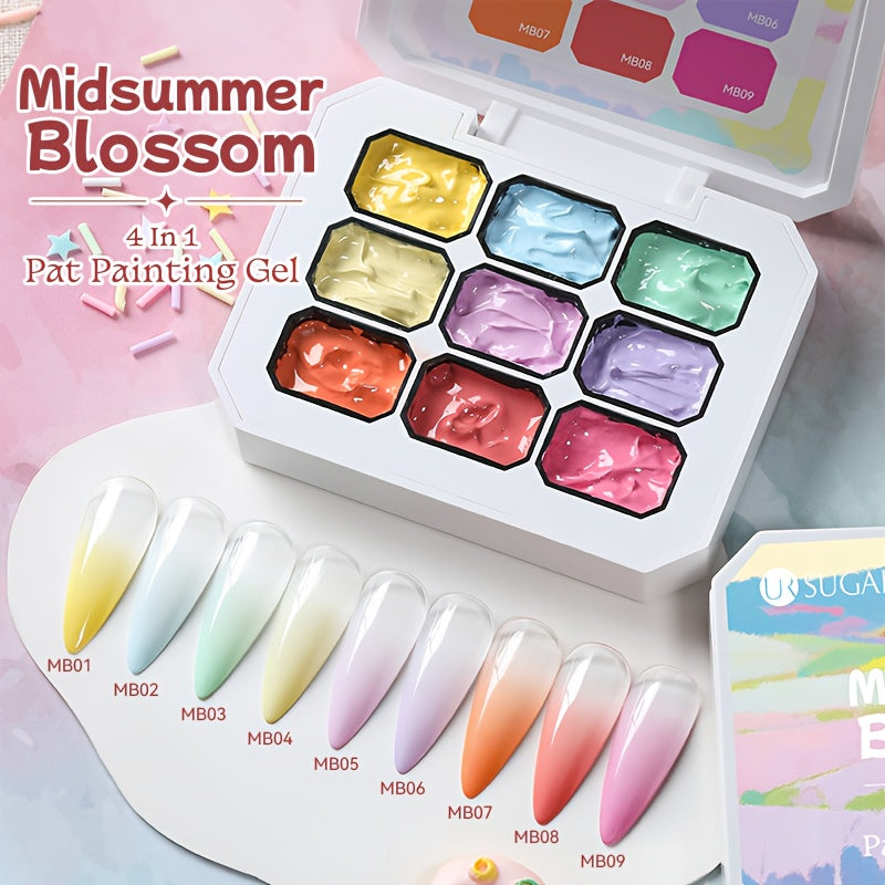Gel Nail Polish 4-in-1 Nine-Color Palette for Ombre, Stamping, Painting and Powder Nail Art