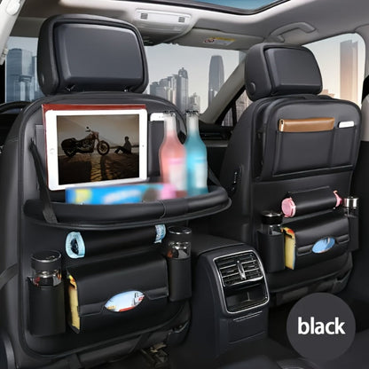 Two-Pack Seatback Car Organizer with Fold-Down Tray, Cup Pockets, Tissue Opening and Umbrella Storage