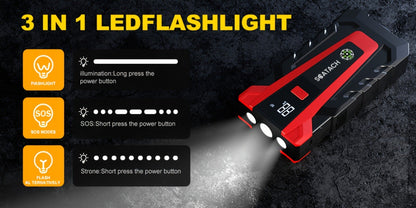 12V Jump Starter with Scatach-011 Base Model or Q27B Start-and-Inflation Package, Digital Display and Clamps