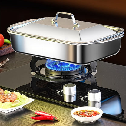 Stainless Steel Deep Baking Tray with Lid 4-Piece Set, 1.59 Gallon Rectangular Roasting Pan with Handle Lids