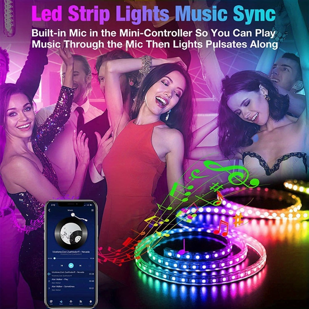 Color Changing LED Strip Lights App & Remote Control – Music Sync Smart RGB Lights 16 Million Colors for Home, Desk and Accent Lighting