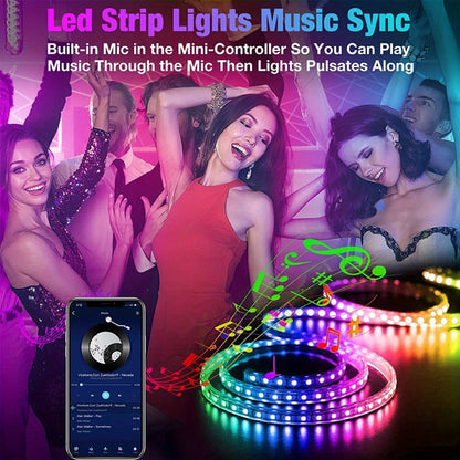 Color Changing LED Strip Lights App & Remote Control – Music Sync Smart RGB Lights 16 Million Colors for Home, Desk and Accent Lighting