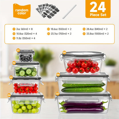 Food Storage Containers 48-Piece Multi-Shape Set with 24 Boxes, 24 Lids and Eight Sizes for Kitchen and Pantry Organization