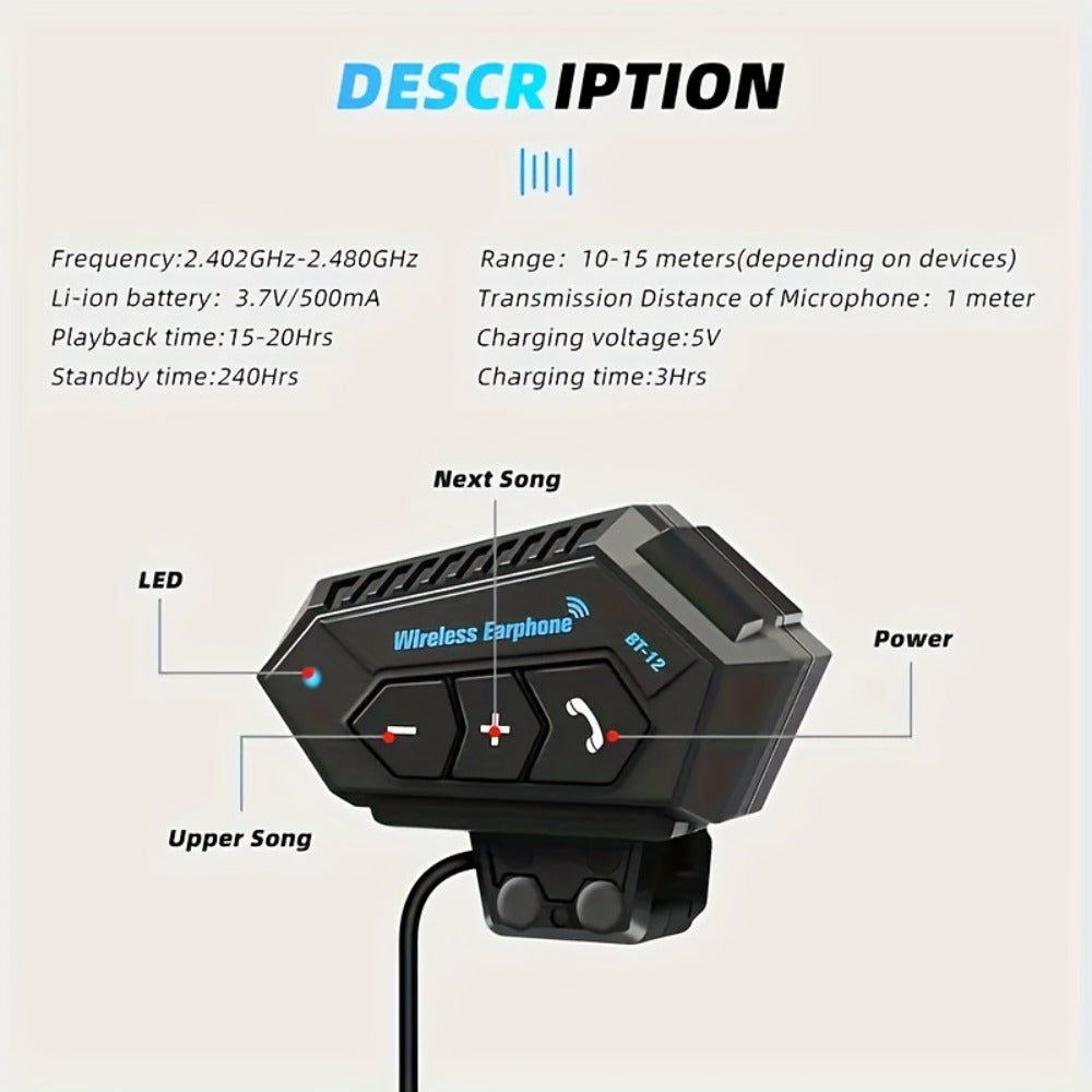 Motorcycle Helmet Bluetooth Headphones Wireless 5.0 – Hi-Fi Stereo, Noise Cancellation, Hands-Free Calls & Music, Easy Helmet Install