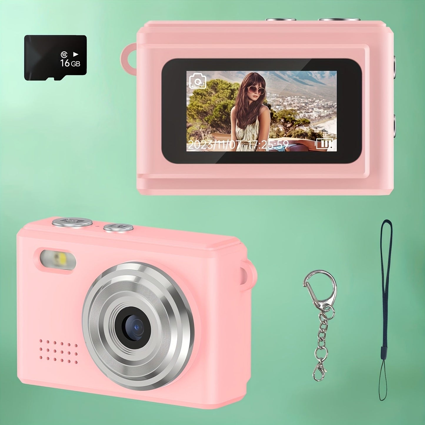 Keychain Mini Digital Camera 16X Zoom Autofocus & Shock-Proof, 2.8-Inch Screen Point-and-Shoot Cam for Travel & Vlog