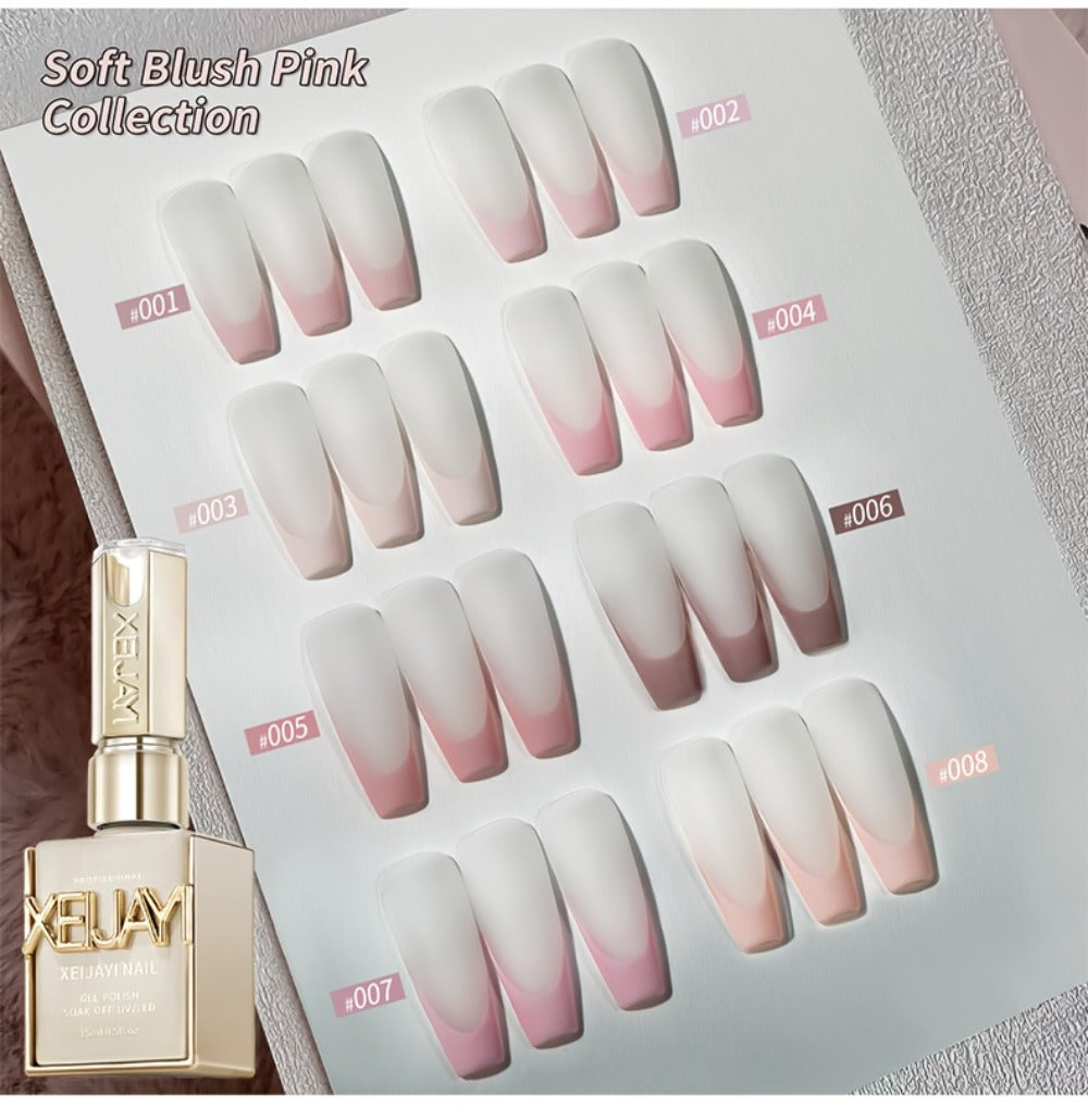 Gel Nail Polish 8-Color Gentle Pink Set in 0.51oz Bottles with Shades 001-008 and LED Soak-Off Cure for Nail Art