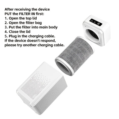 Air Purifiers for Bedroom with HEPA Filter, USB Power, Compact Desktop Form and White Finish for Bedroom or Office
