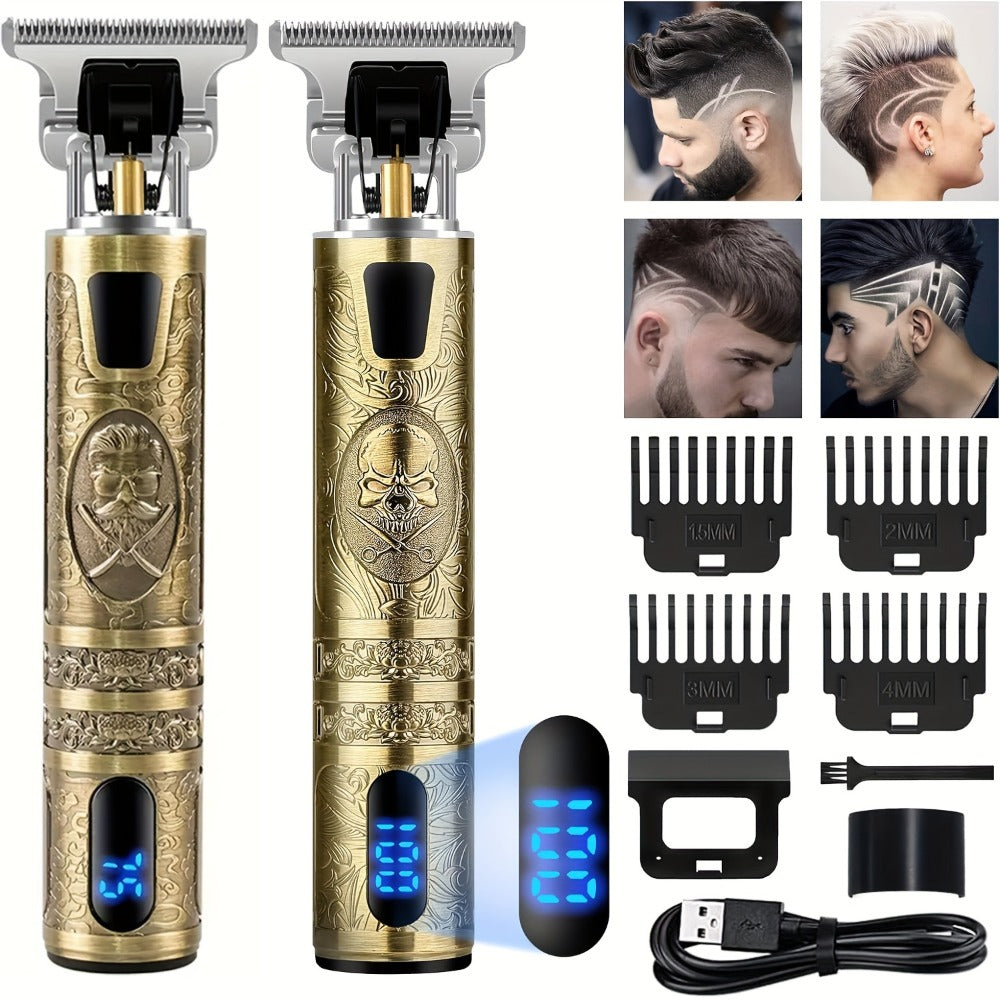 Cordless Hair Clipper for Men with LCD Screen – Electric Beard Trimmer & T-Blade Hair Cutting Kit, USB Rechargeable Grooming Clipper