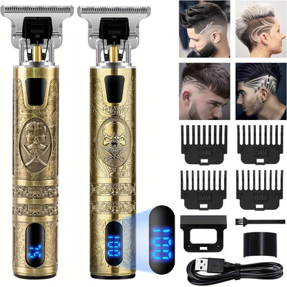 Cordless Hair Clipper for Men with LCD Screen – Electric Beard Trimmer & T-Blade Hair Cutting Kit, USB Rechargeable Grooming Clipper