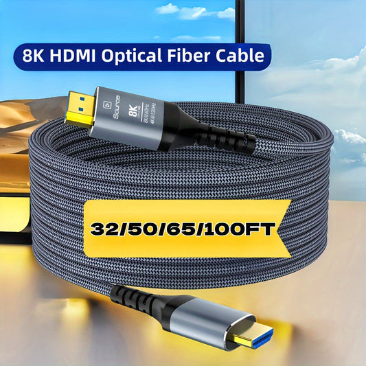 Long Fiber Optic HDMI Cable 32FT 50FT 65FT 100FT, HDMI 2.1 48Gbps 8K60Hz 4K120Hz HDR eARC HDCP 2.2 Slim Braided Cord