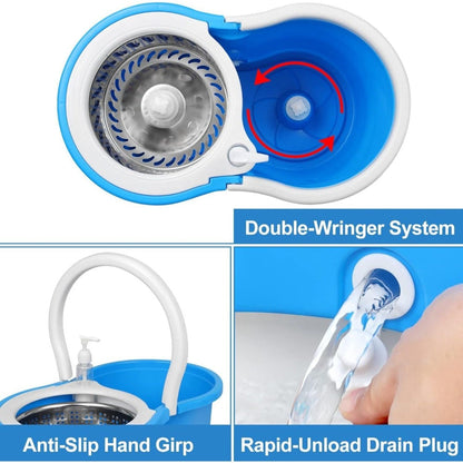 360 Spin Mop and Bucket Set with Wringer – Stainless Steel Extended Handle Spinning Mop Bucket System with Microfiber Mop Refills