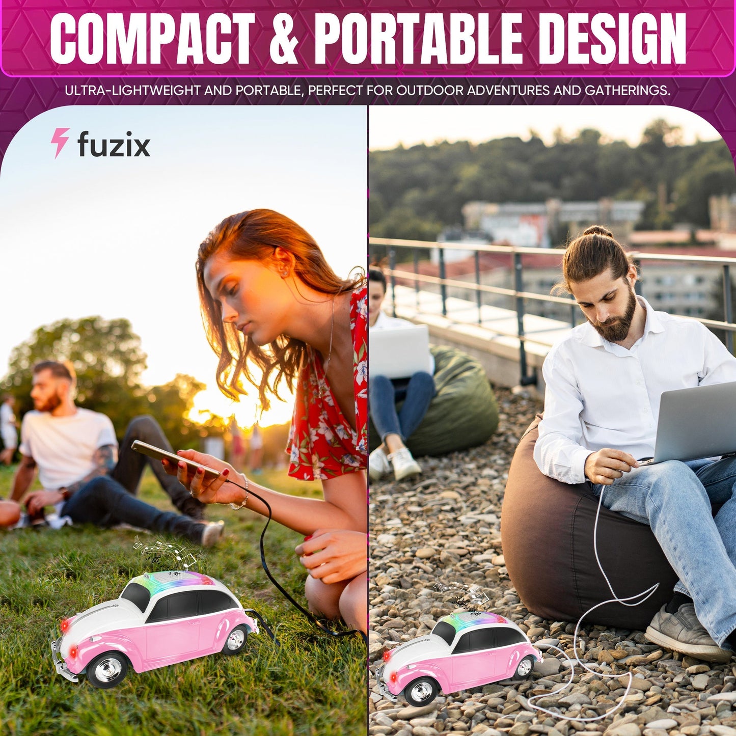 Fuzix WS-1958 Vintage Car Bluetooth Speaker with LED Headlights & Taillights | Retro Wireless Stereo, FM Radio, AUX/USB/TF, Built-in Mic