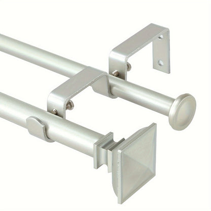 Double Curtain Rod Set with Square Urn Finials, Dual Brackets and Five Finish Options for Layered Panels