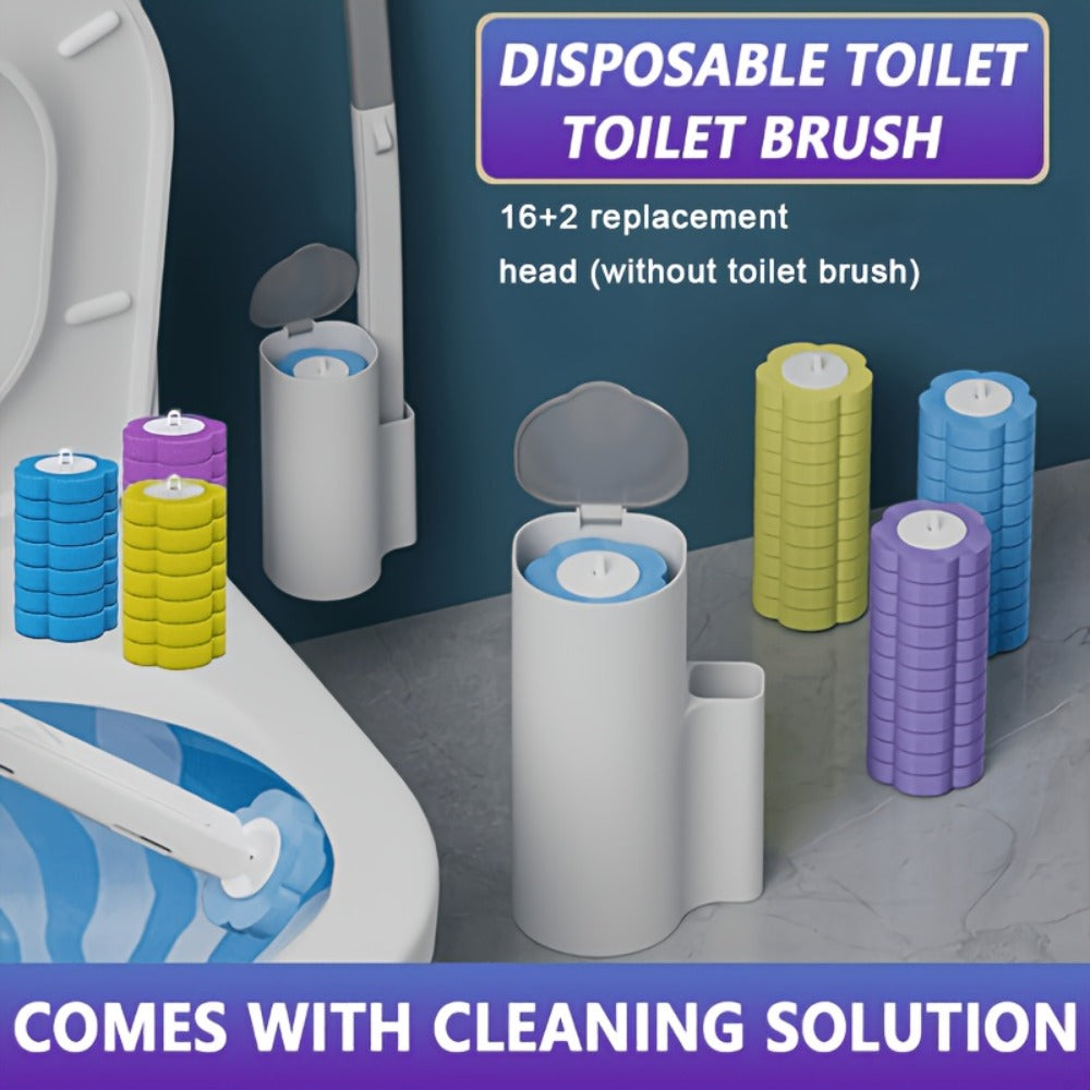 Disposable Toilet Brush Set with Replacement Brush Heads Wall Mounted or Floor Standing for Entryways, Bedrooms and Living Spaces