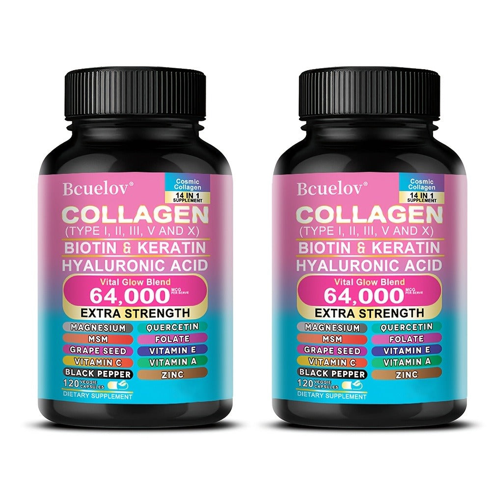 Collagen Capsules Types I II III V X with Biotin Keratin Hyaluronic Acid, Supports Skin Elasticity Hair Growth & Nail Strength