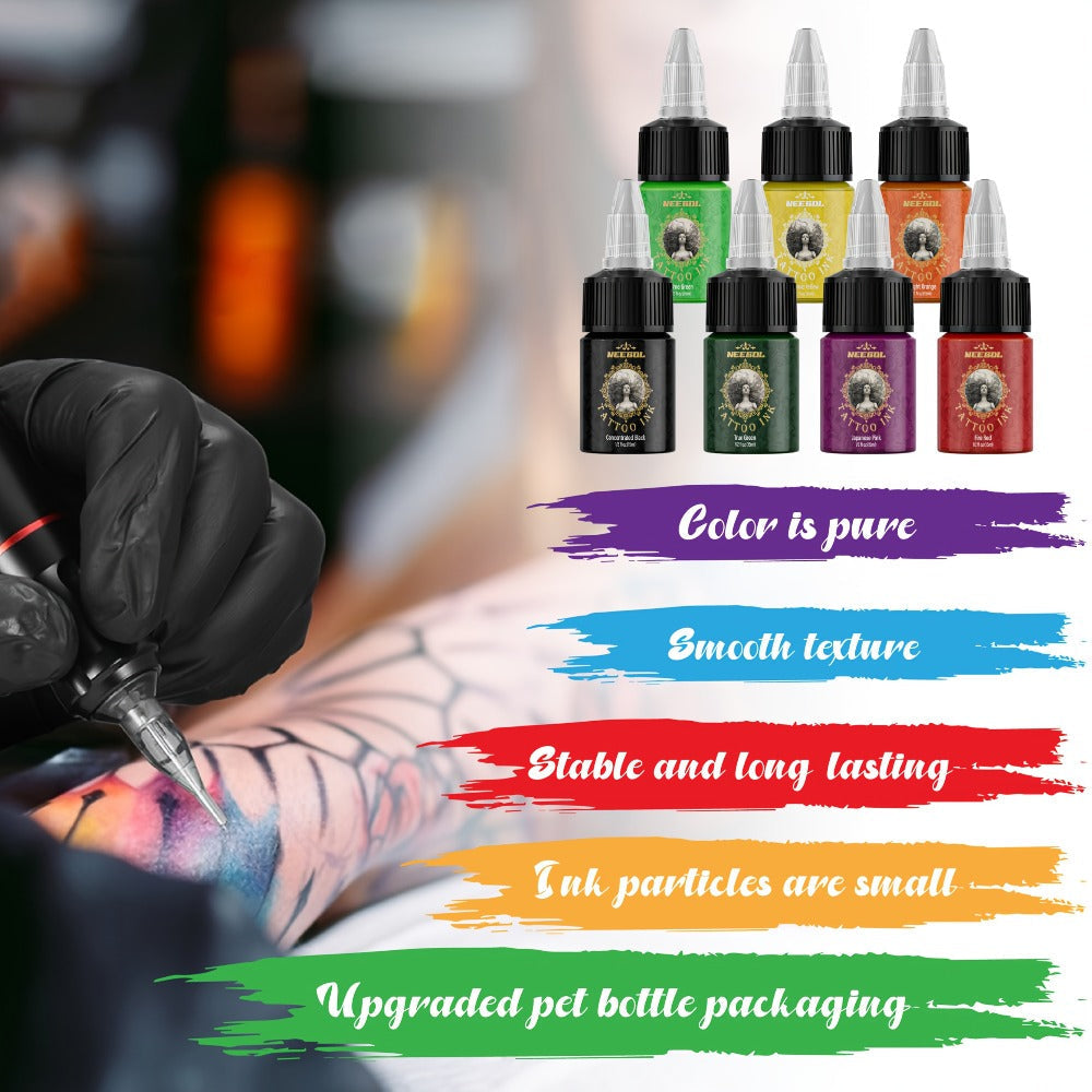 Tattoo Ink 14- or 21-Color Set with 0.5oz 15ml Bottles and Two Palette Choices for Color Selection