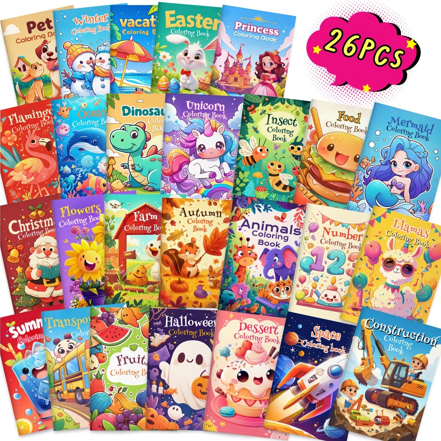 Kids Coloring Books Bulk 26 Pack, Dinosaur & Animal Designs for Birthday Party Favors, Goodie Bag Stuffers