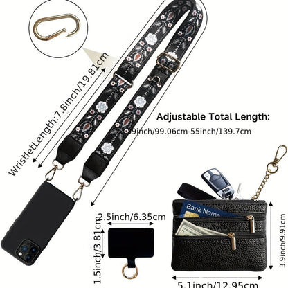 Phone Lanyard Crossbody Strap with Zipper Pouch & Beaded Charm Adjustable Hands-Free Cell Phone Shoulder Strap