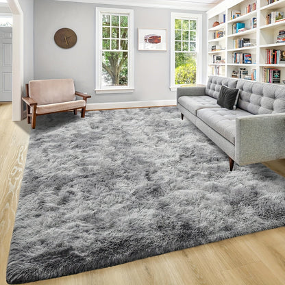 Shaggy Plush Area Rug – Soft Fluffy Carpet for Living Room, Bedroom & Sofa | Non-Slip Machine Washable Tie-Dye & Solid Color Long Pile Rug |