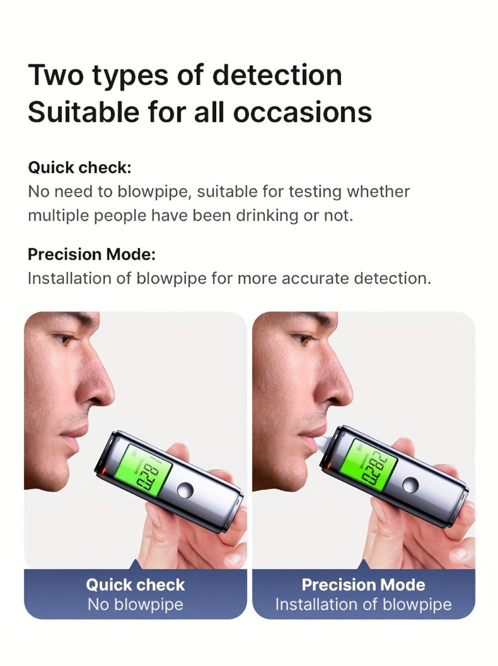 Breathalyzer Alcohol Tester 2-in-1 Rechargeable Dual Mode Blow Activated Digital BAC Tester for Entryways, Bedrooms and Living Spaces