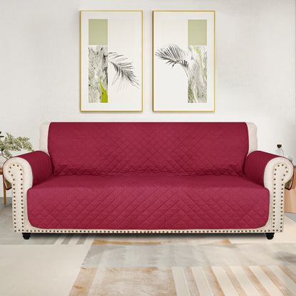 Sofa Cover Five-Layer Quilted Microfiber Protector with Elastic Strap and Foam Anchors for 3 or 4 Seats