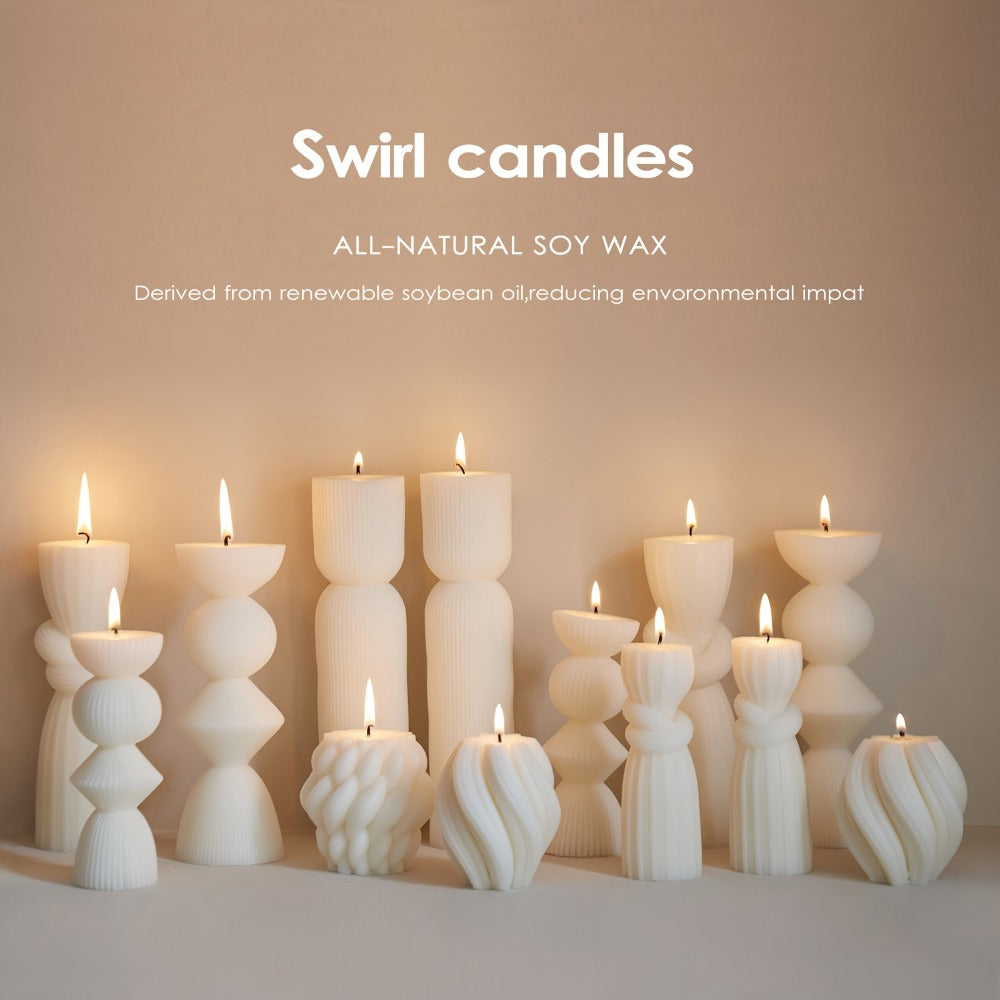 Ribbed Pillar Candles 7-Pack Large Soy Wax, Handmade Aesthetic Pillar Candle Set for Home Decor, Wedding Centerpiece