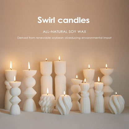 Ribbed Pillar Candles 7-Pack Large Soy Wax, Handmade Aesthetic Pillar Candle Set for Home Decor, Wedding Centerpiece