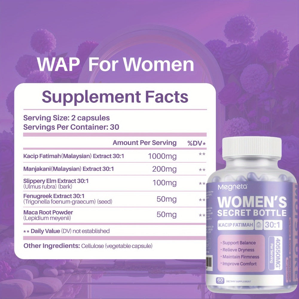 Kacip Fatimah Women's Herbal Capsules with Fenugreek, Maca Root, Manjakani & Slippery Elm Bark - Natural pH Balance