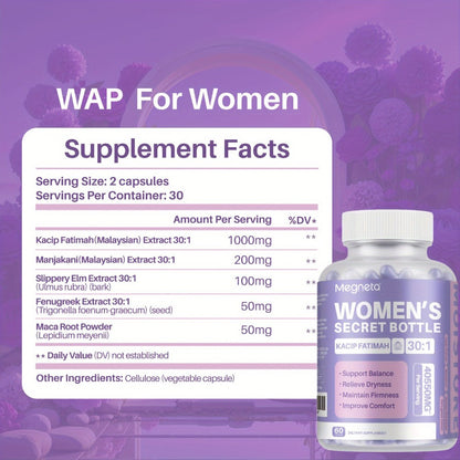 Kacip Fatimah Women's Herbal Capsules with Fenugreek, Maca Root, Manjakani & Slippery Elm Bark - Natural pH Balance