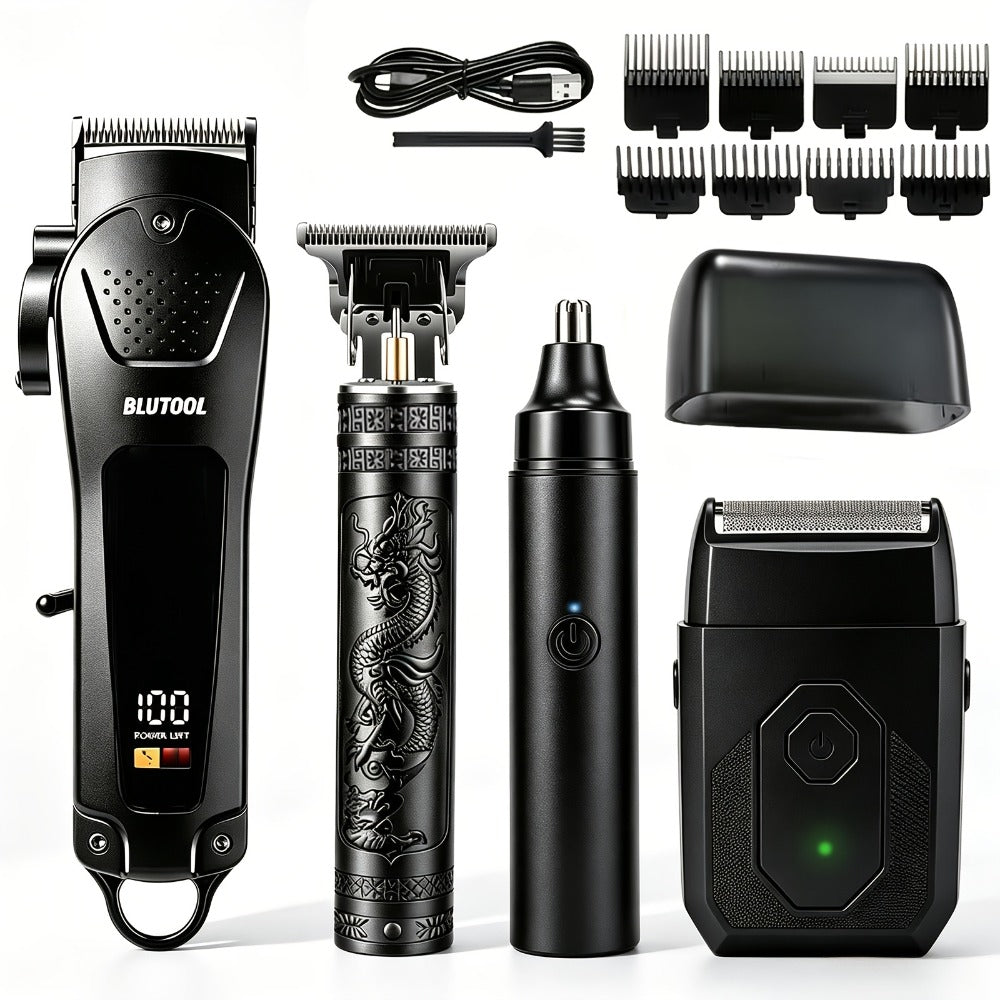USB Precision Hair Clipper Set for Men, Wireless Electric Clippers & Nose Trimmer Shaver for Everyday Face, Beard and Body Grooming