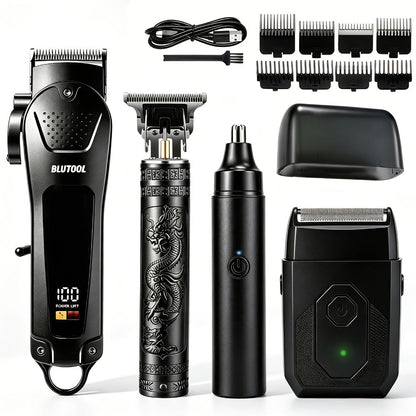 USB Precision Hair Clipper Set for Men, Wireless Electric Clippers & Nose Trimmer Shaver for Everyday Face, Beard and Body Grooming