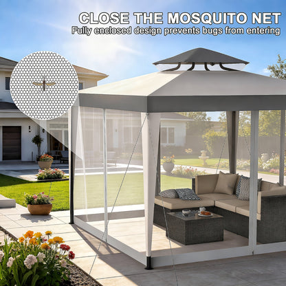Gazebo with Mosquito Netting Steel Frame, Backyard Garden BBQ Party for Grilling, Camping and Outdoor Meals