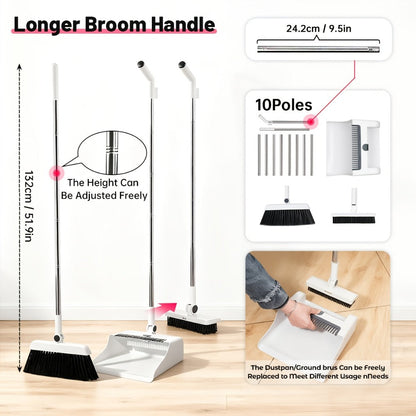 Broom and Dustpan Set 3-in-1 with Wiper – Non-Stick Hair Sweeper Household Floor Broom Combo for Indoor Outdoor Use