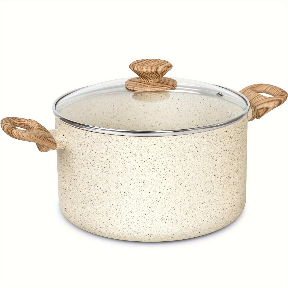Nonstick Stock Pot Granite Soup Pot with Lid Induction Compatible Aluminum PFOA Free Stay for Entryways, Bedrooms and Living Spaces