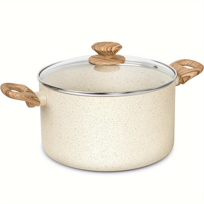 Nonstick Stock Pot Granite Soup Pot with Lid Induction Compatible Aluminum PFOA Free Stay for Entryways, Bedrooms and Living Spaces