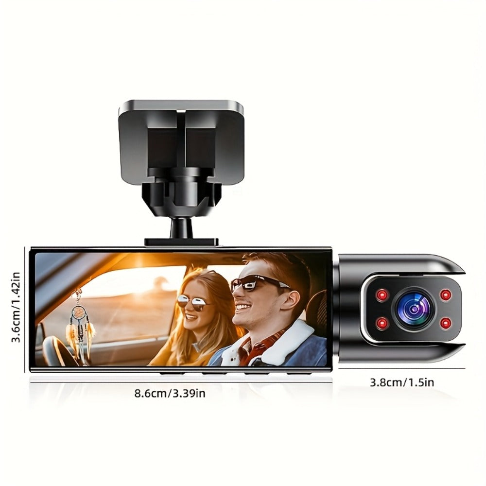 Dual Lens Dash Cam Front and Inside 1080P – Infrared Night Vision, Loop Recording, 3.16" IPS Screen, Wide Angle