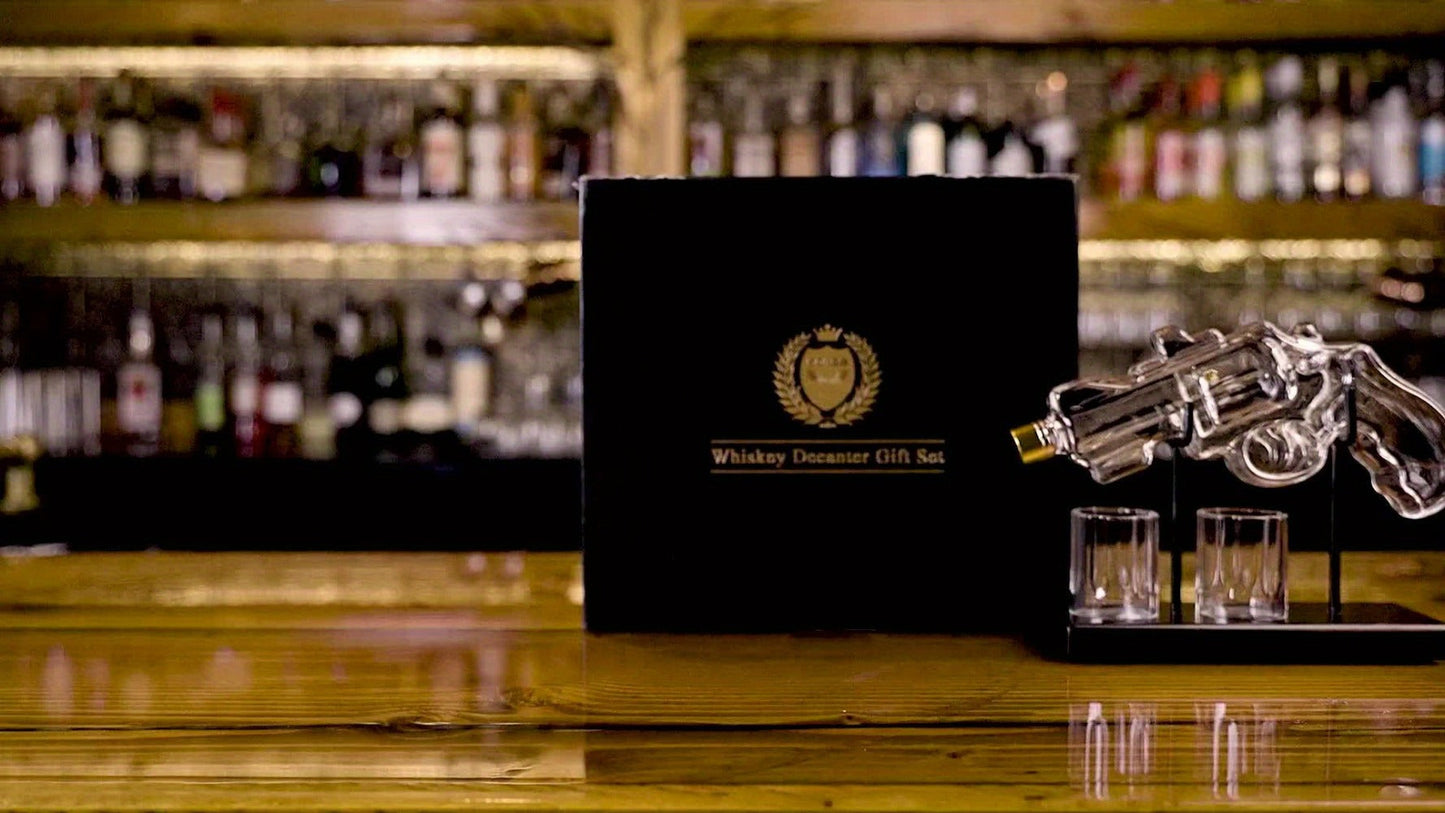 Pistol Whiskey Decanter Set with 2 Shot Glasses, Cool Liquor Dispenser Gift for Him, Husband, Dad