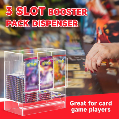 Booster Pack Dispenser Acrylic 3 Slots Clear Display Stand – Trading Card Pack Organizer Rack for Pokemon MTG Yu-Gi-Oh Sports Cards