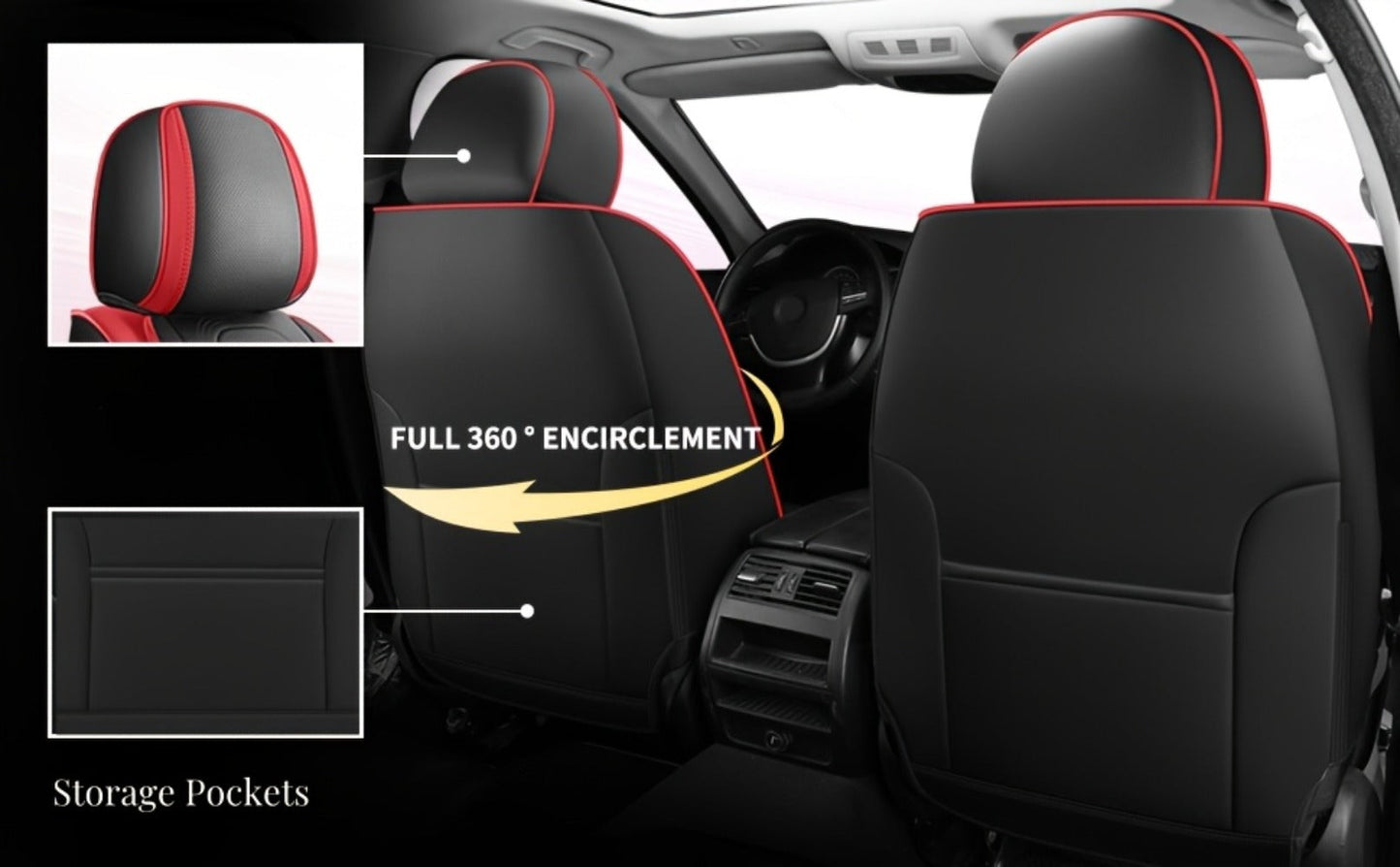Contoured Front Car Seat Cushion Covers with Headrest Pads in Four Two-Tone Color Option Sets