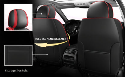 Contoured Front Car Seat Cushion Covers with Headrest Pads in Four Two-Tone Color Option Sets