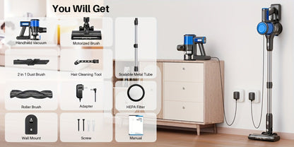 Stick Vacuum Cleaner 70Kpa MAX Suction Cordless & Corded 8-in-1 Handheld Vacuum for Hard Floors, Carpets & Pet Hair