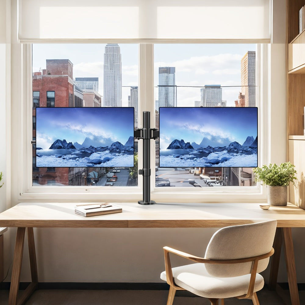 Single & Dual Monitor Mount for 13-32 Inch Screens, VESA Desk Mount Arm, 16.3" Height Extension, ±45° Tilt ±90° Swivel