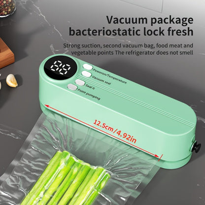 Compact Rechargeable Bag Vacuum Sealer with Digital Display, One-Touch Controls and Beige or Green Finish