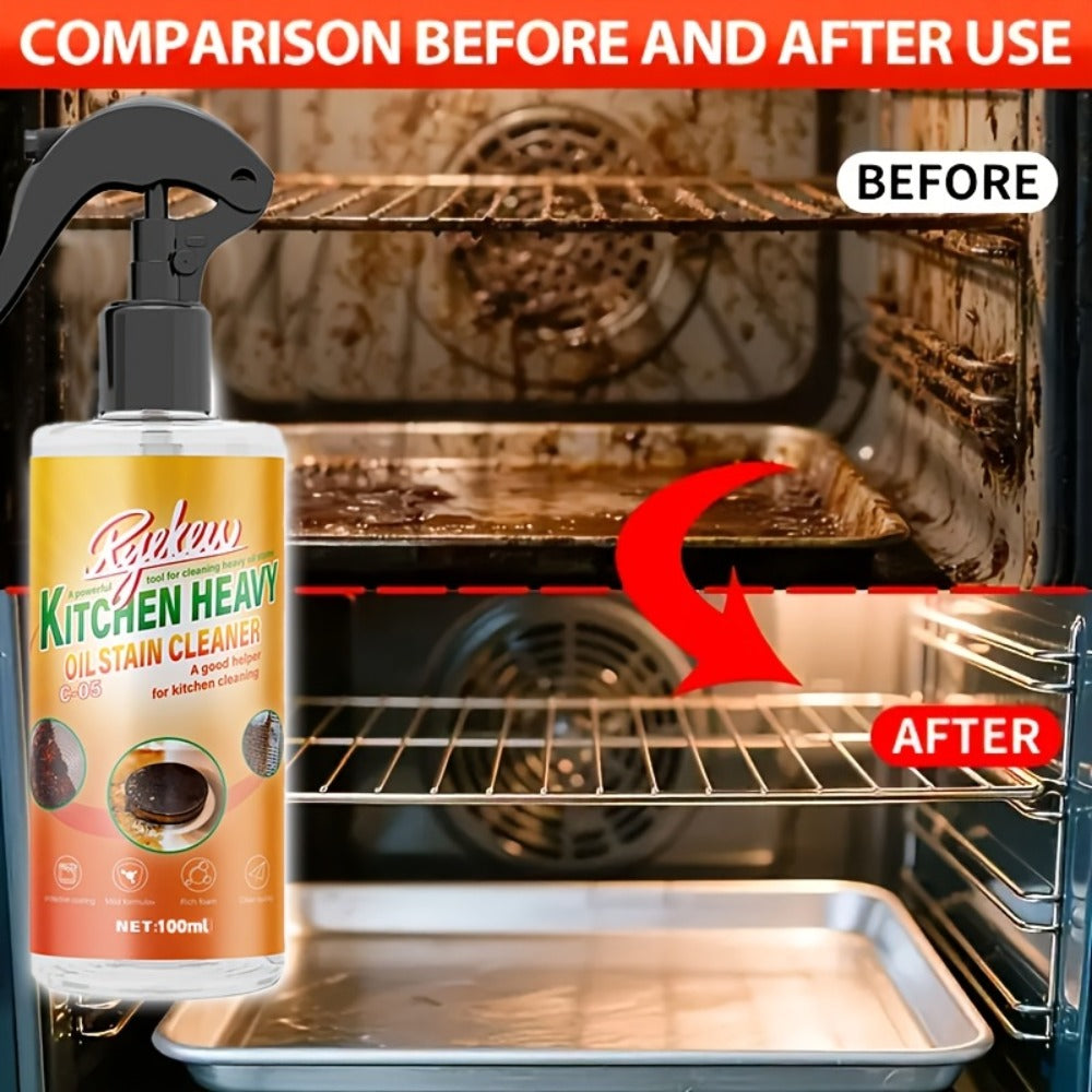 Kitchen Degreaser Spray 100ml (3.38oz), Oven Cleaner & Grease Remover, Fume-Free Formula for Stubborn Grease on Ovens