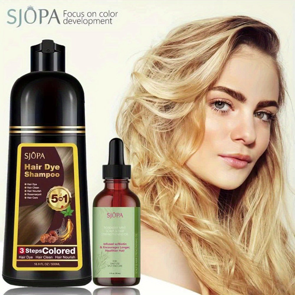 Natural Hair Dye Shampoo Kit 3-in-1 with Rosemary Oil & Squalane, Plant-Based Gray Hair Coverage
